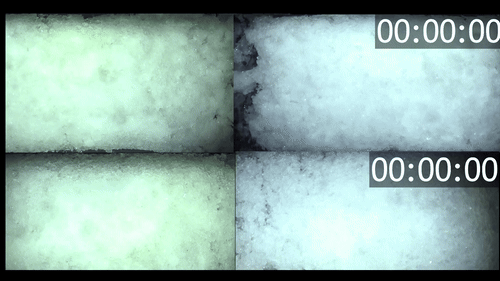 Snow-melting demonstration of the geothermal thermosyphon under simulated snowfall.